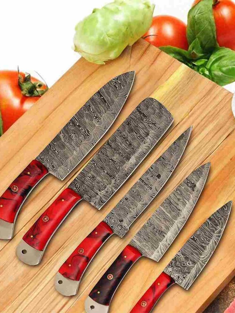 Kitchen Knife Set with Red Rose Handle – Premium Stainless Steel Blades NEW